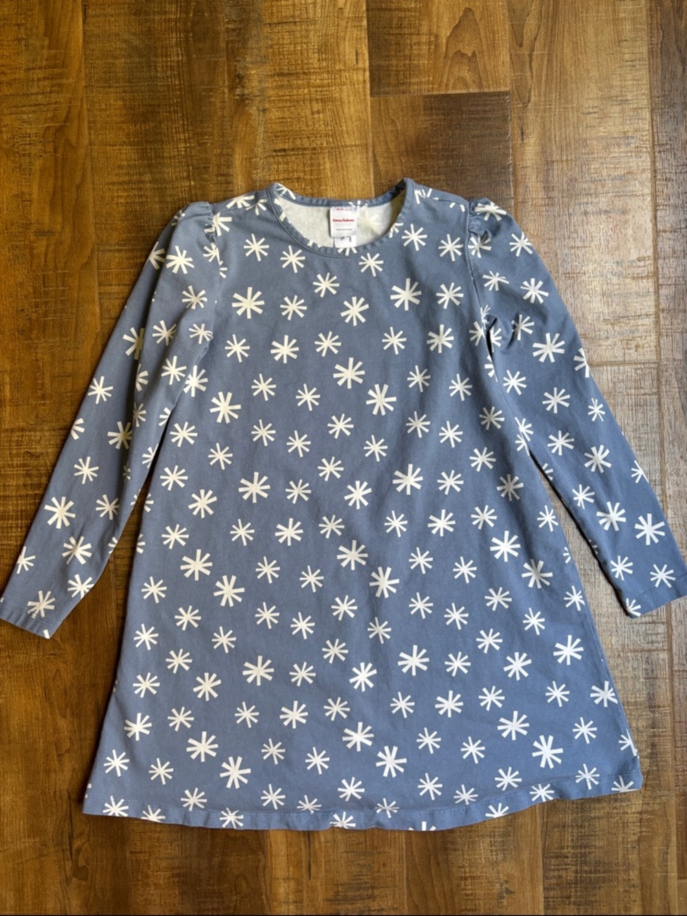 Hannah Andersson Girls Sz 10 Long Sleeve Blue swing dress White Starburst Print